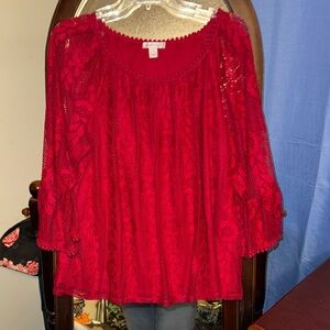 JohnPaulRichard Vibrant Red Lace Blouse